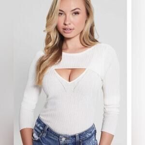 NEW GUESS WINTER WHITE SEXY KEY HOLE RIBBED SWEATER SZ L